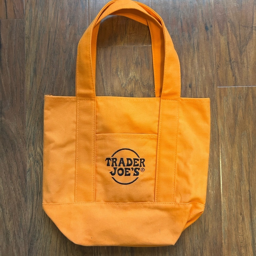 Trader Joe's Orange and Black Canvas Tote Bag Mini trendy